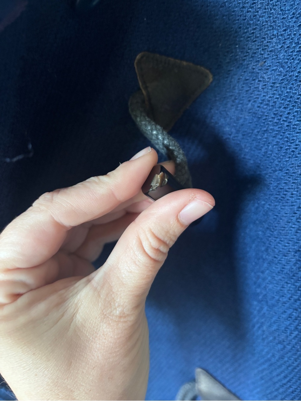 Vintage Pendleton Navy Blue Wool Duffle Coat with Green Plaid Lining - Picture 3 of 7
